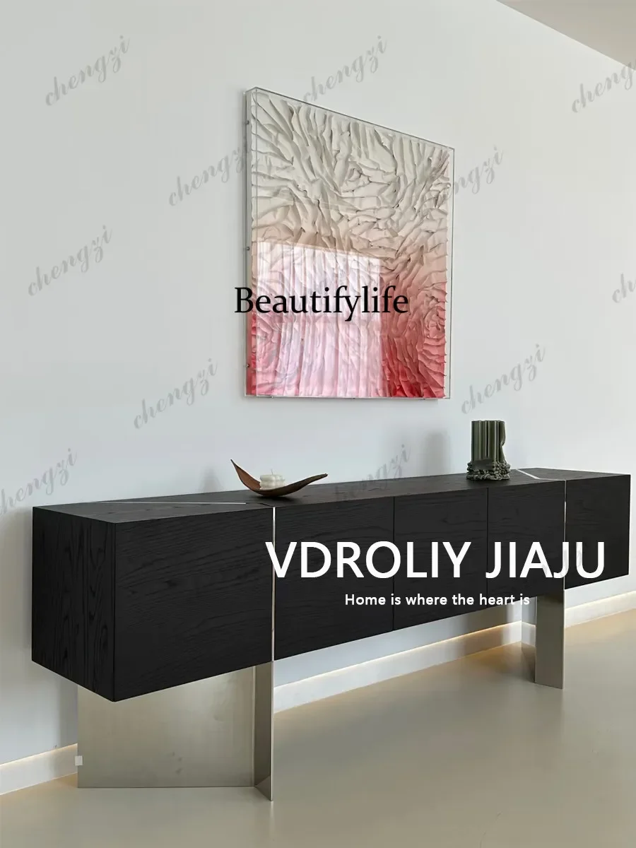 Italian minimalist designer creative solid wood black side cabinet, villa home wall-mounted entryway storage cabinetA68