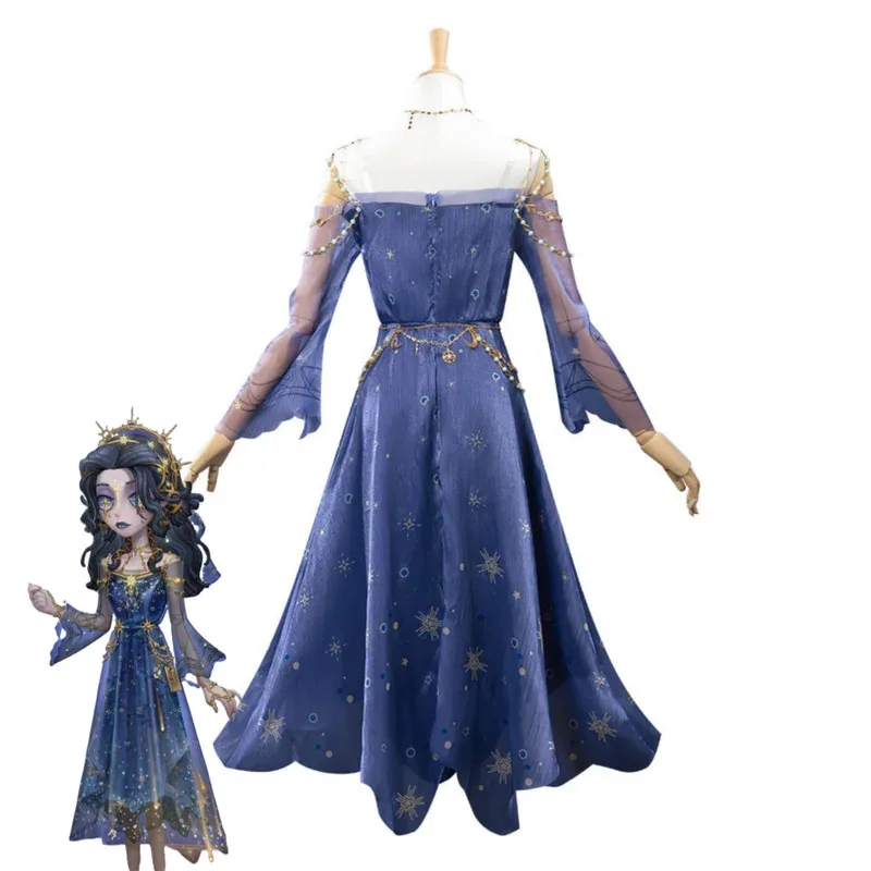 Juego Identity VAda Mesmer psicólogo disfraz Cosplay vestido de noche púrpura gafas de corona mujer Sexy carnaval traje de Navidad 5 pies