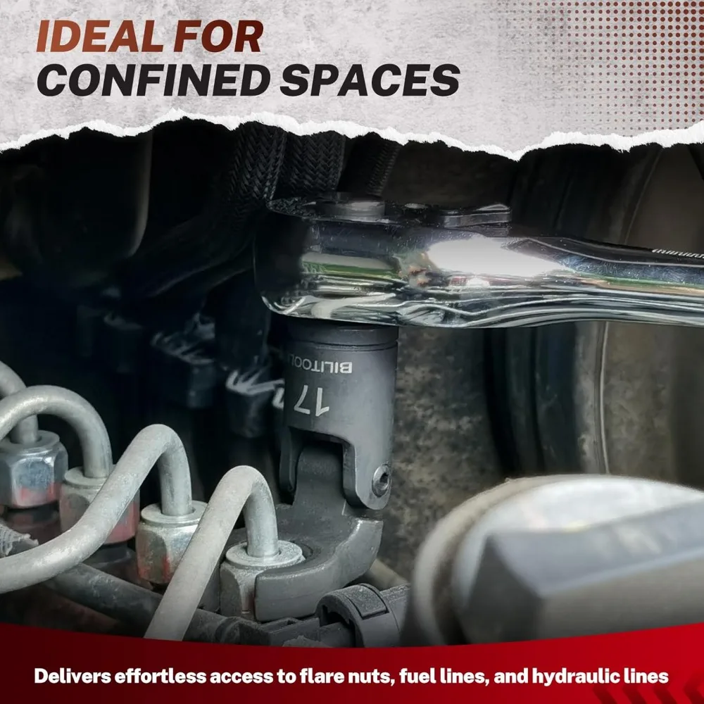 Juego de llaves de pie con cabeza flexible, 6 uds., enchufes métricos de accionamiento de 3/8 "y 1/2" para líneas de combustible y hidráulico con caja de almacenamiento