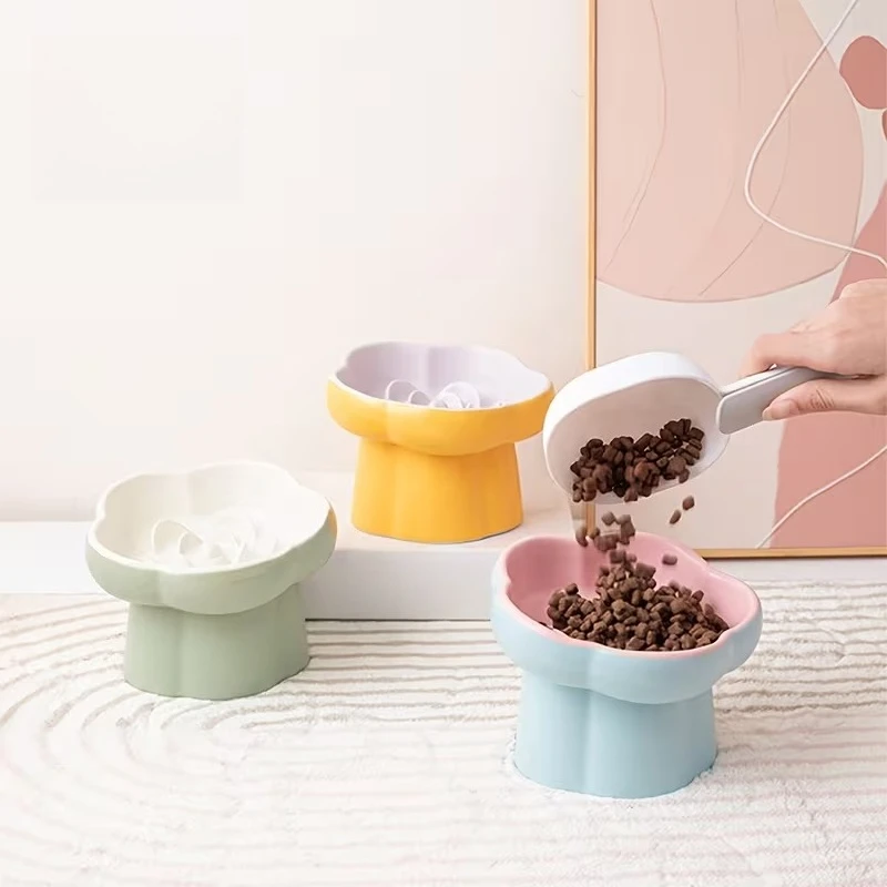 قطعة واحدة من أوعية السيراميك ذات التغذية البطيئة عالية القدم للقطط والكلاب - وعاء مضاد للاختناق ومضاد للانسكاب وحماية الرقبة للحيوانات الأليفة للكلاب والقطط الصغيرة