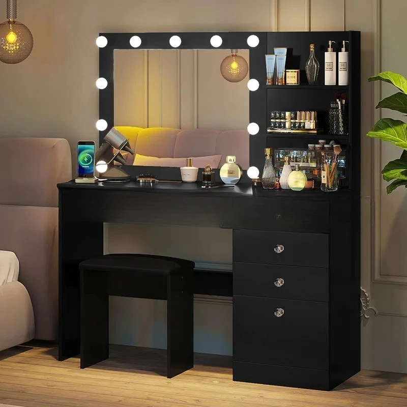 

Simple and modern Hollywood Internet celebrity with lamp mirror dressing table, chest cabinet integrated makeup table