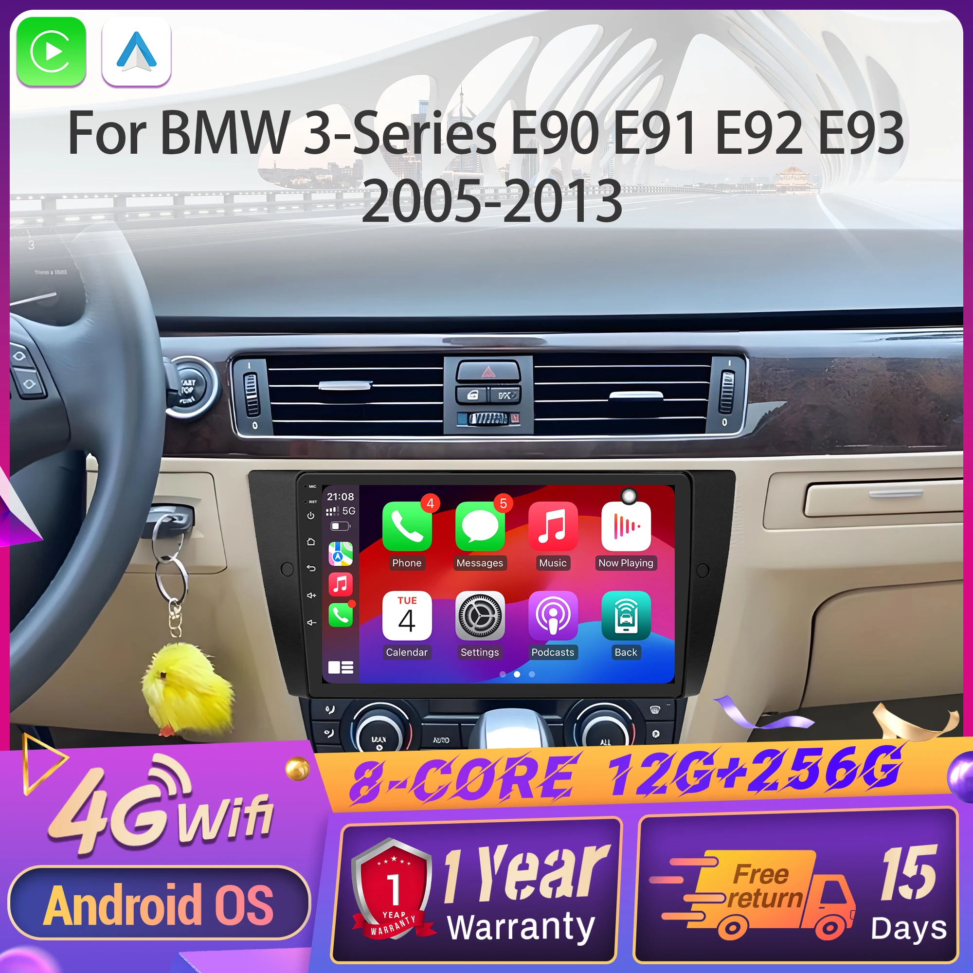 

Автомобильный радиоприемник Android 14 для BMW 3-й серии E90 E91 E92 E93 2005-2013, беспроводной Bluetooth Carplay, мультимедийная навигация, сенсорный экран