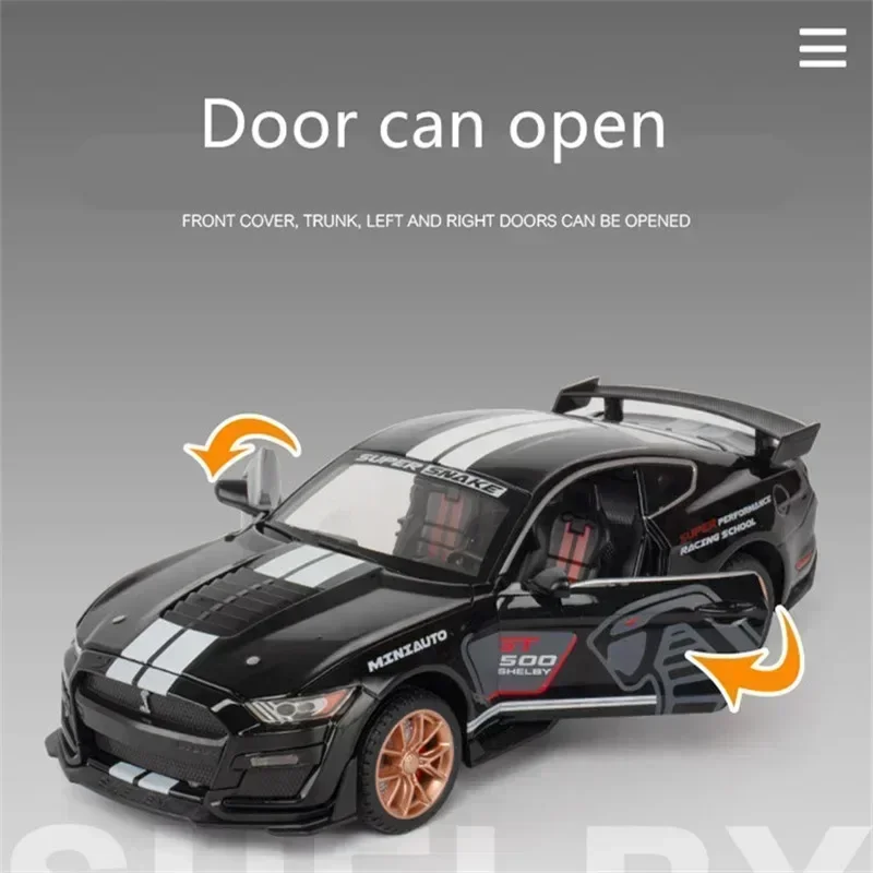 1:32 Mustang GT500 Auto sportiva Modello di auto in lega Suono e luce Tirare indietro Giocattolo per bambini da collezione Regalo di compleanno