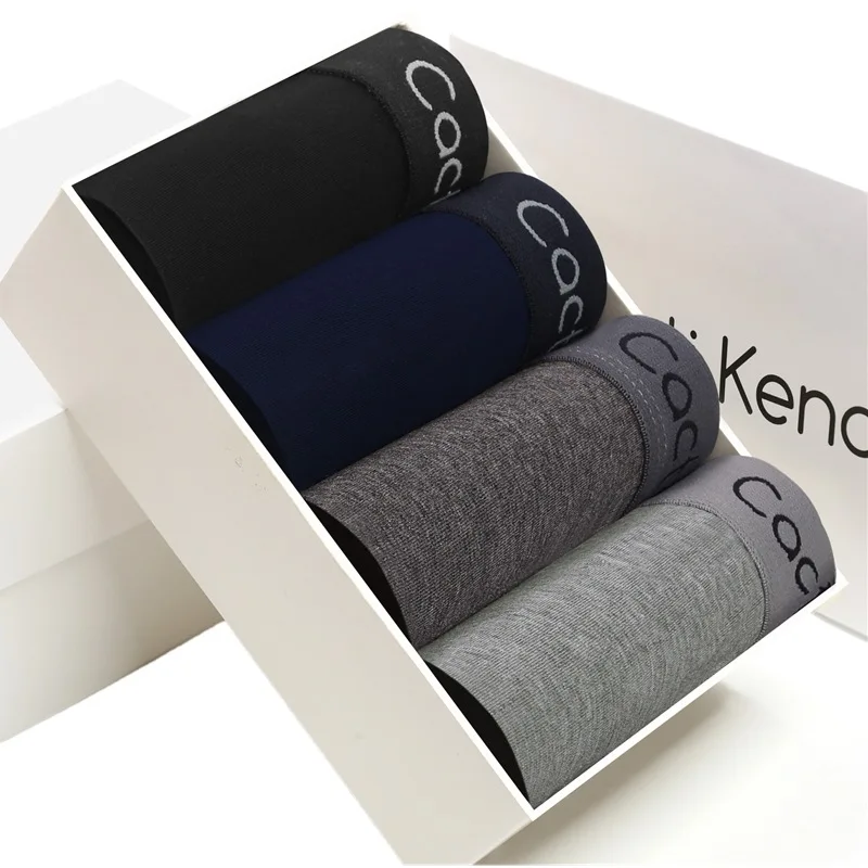 Four pairs of men's pure cotton breathable gift box set plain color breathable youth square shorts