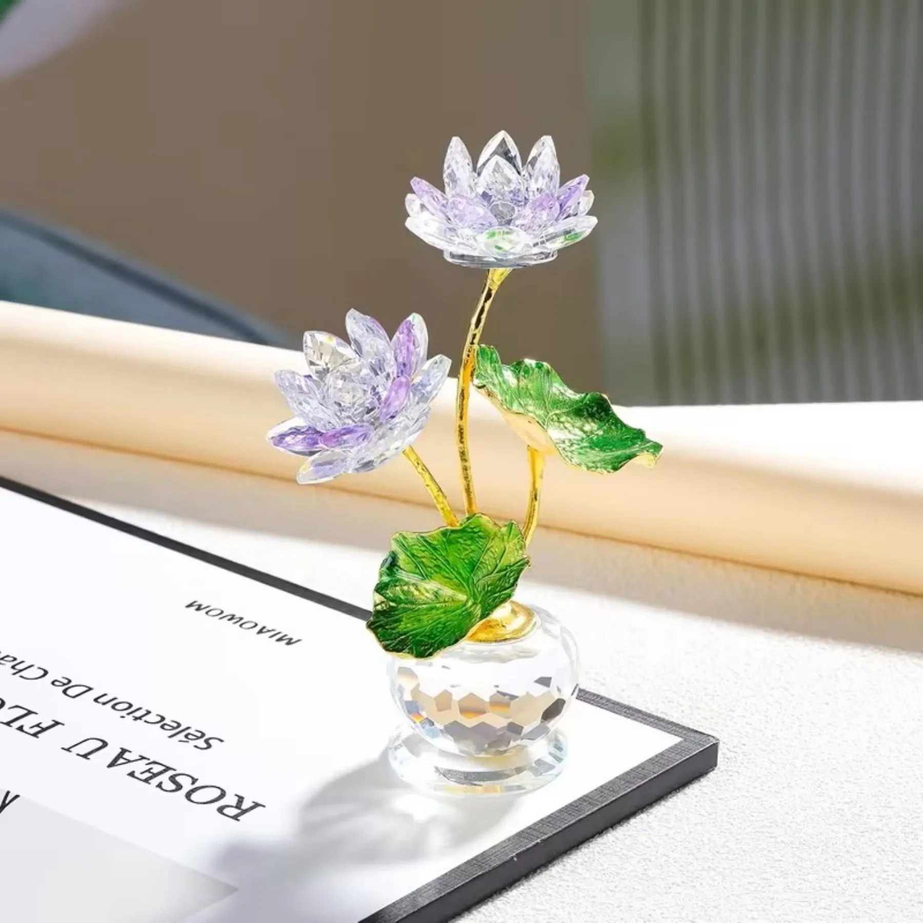 1PC Crystal Lotus & Vase Figurine - Blooming Flower Home Decor, Elegant Gift for Mom, Wife, Girlfriend, Birthday Mother's Day