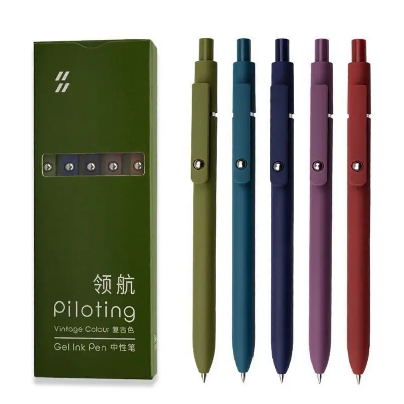 R53C 5Pieces Retractable Gel Pen Quick Drying Gel Pen 0.5MM Journaling Pen Smooth Writing for Writing Noting Journaling