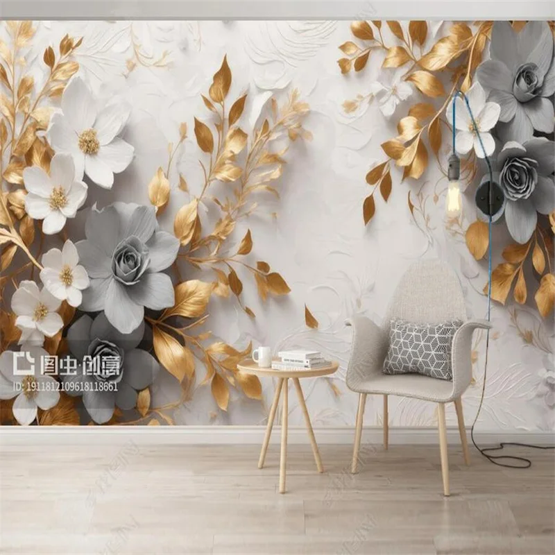 Modern Relief Golden Leaf Wallpaper for Living Room Bedroom Home Decoration Self Adhesive Mural Wall Paper