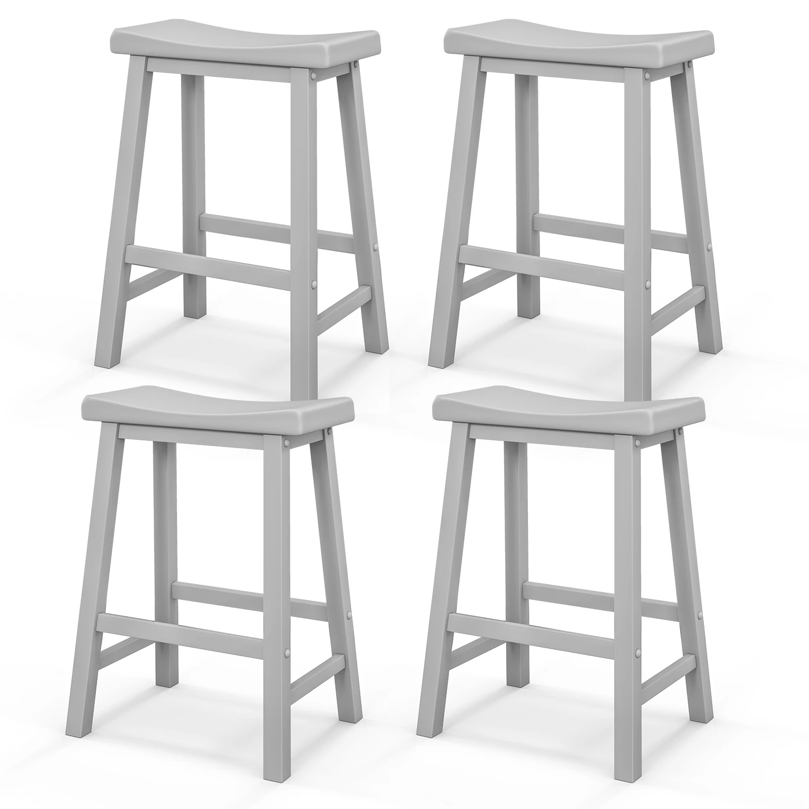 

Set of 4 Saddle Bar Stools Counter Height Dining Chairs w/ Wooden Legs Grey