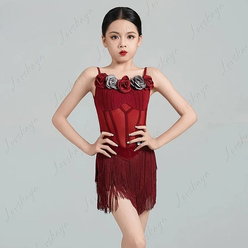 Ensemble de costumes de spectacle professionnel pour enfants, pompon, entraînement de compétition, danse latine, haut de gamme, nouveau Style, été