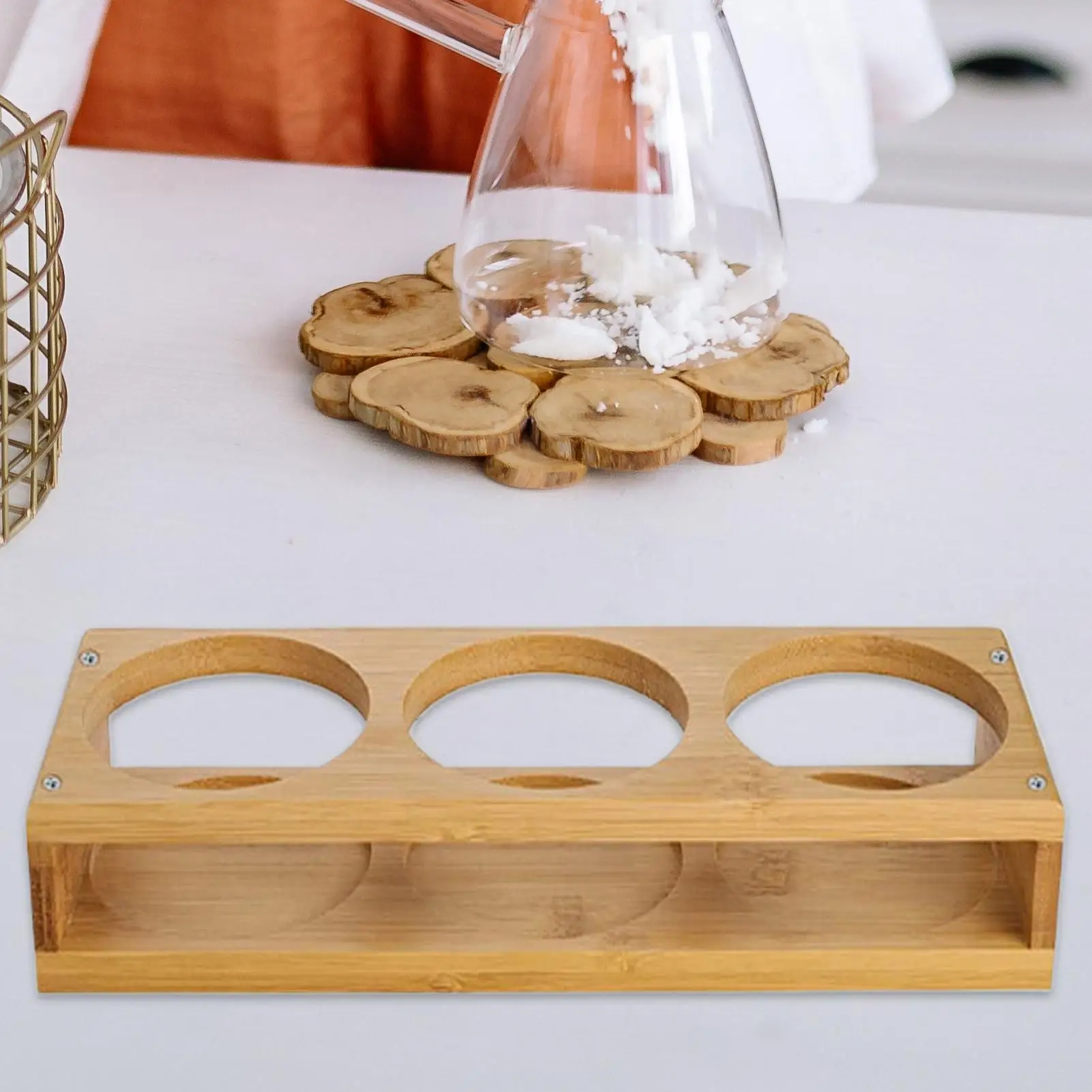

Wood Shot Glasses Holder Tray Organizer 3 Holes Drink Container Bottle Serving Tray for Counter Kitchen Dining Room cup storage