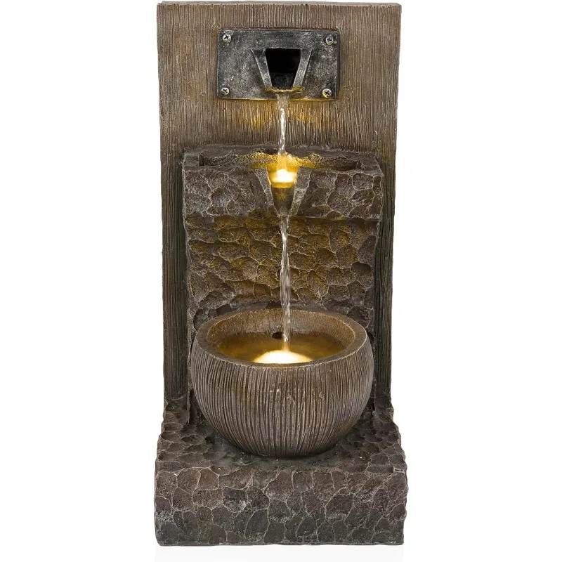 ZDQ108 Indoor/Outdoor Floor 3-Tier Fountain with LED Lights, Cascading Garden Water Fountain, 20