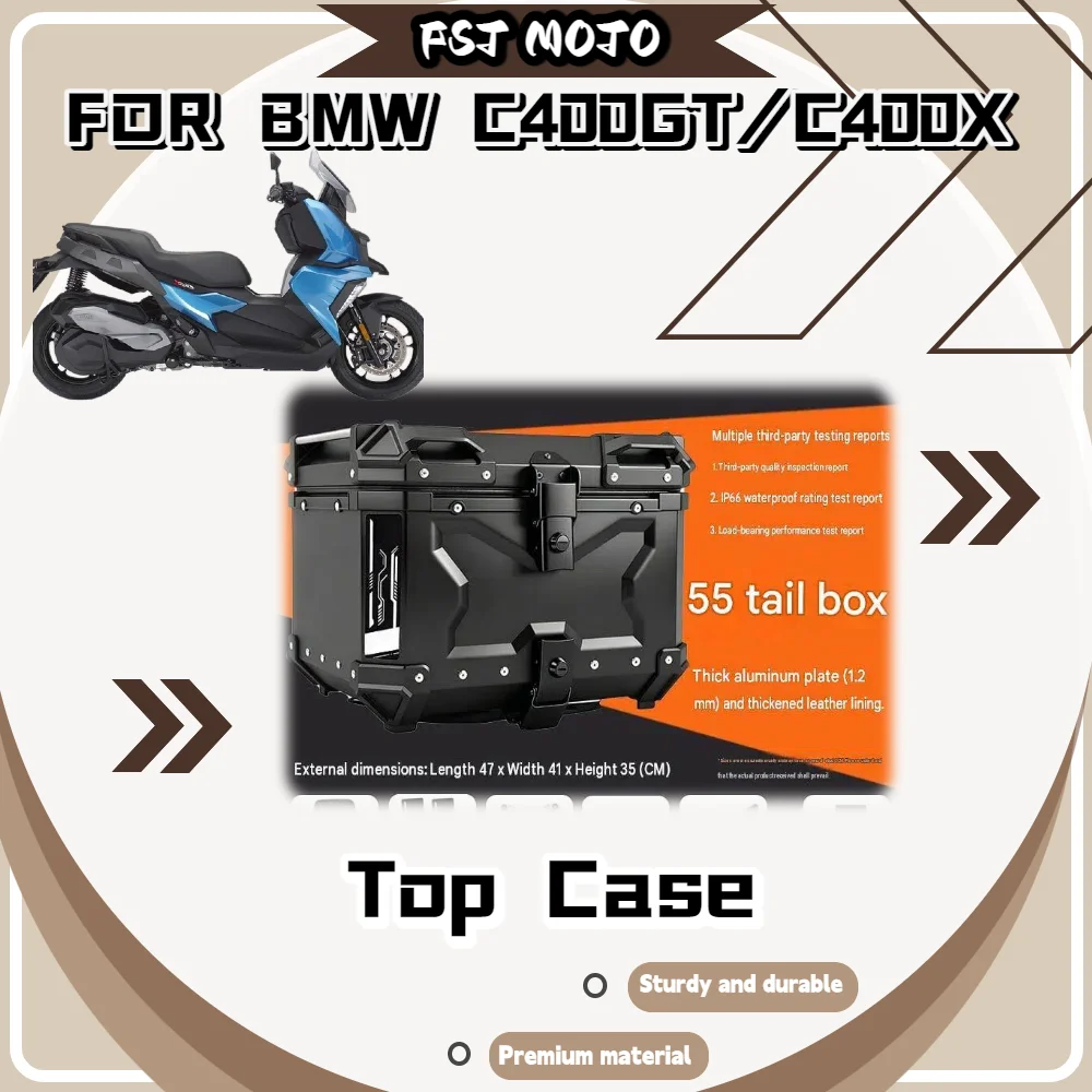 For BMW C400GT C400X 45L/55L Embossed Aluminum Rear Trunk IP66 Waterproof With Reflective Strips Scooter Mod Accessories