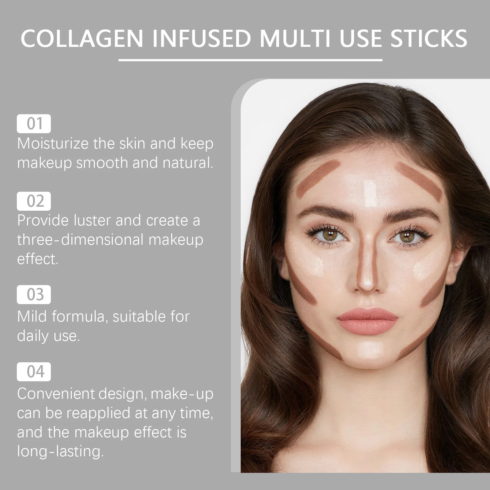 Eelhope Smooth Face Contouring Stick Sweatproof Creamy Face Sculpting Lightweight Finish Highlighters Stick Makeup Blush Stick