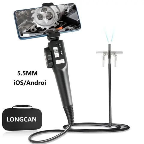 5.5mm 양방향 180° 조향 산업용 내시경 자동차 검사 카메라(6개의 LED 포함) iOS/안드로이드용
