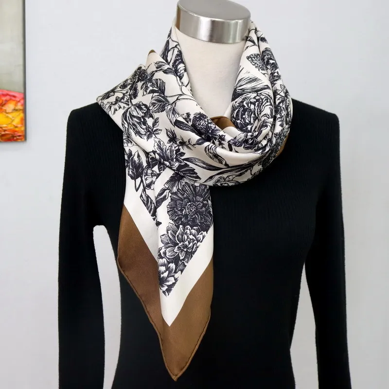 18 مللي متر وشاح حريري النساء التوت وشاح فاخر مصمم اليد رولارد حواف عصابات 90 سنتيمتر حقيبة إكسسوارات الشعر