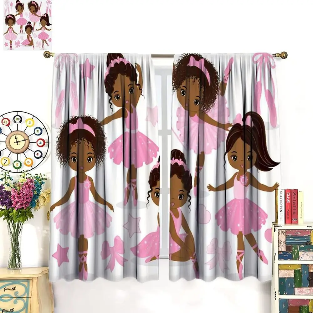 African American Ballerina Curtain, Adorable Ballerinas & Dancers for Kids' Rooms, 84x84 inches