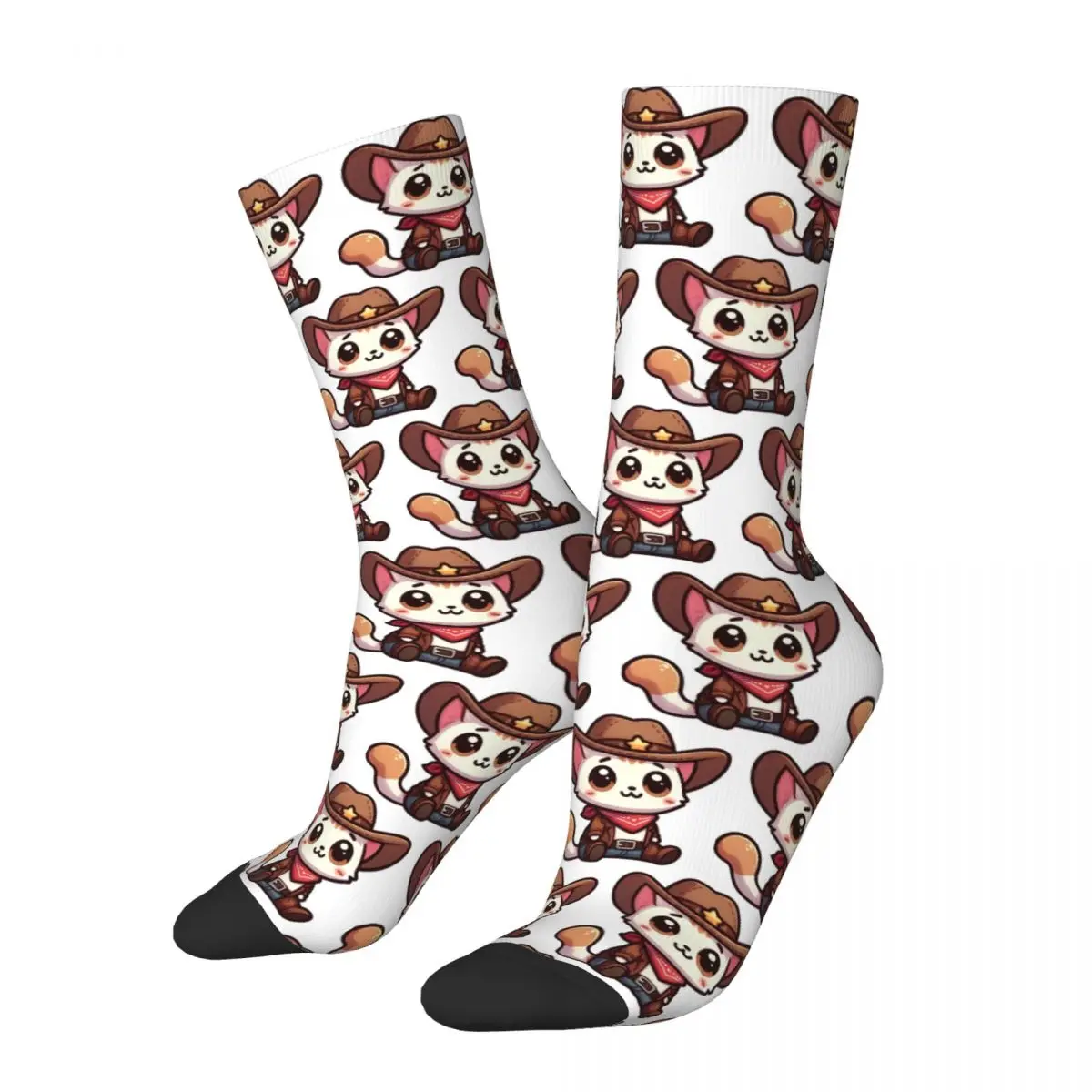 Adorable Sherif Cowboy Cat Sitting Socks Harajuku Soft Stockings All Season Long Socks Accessories for Unisex Birthday Present