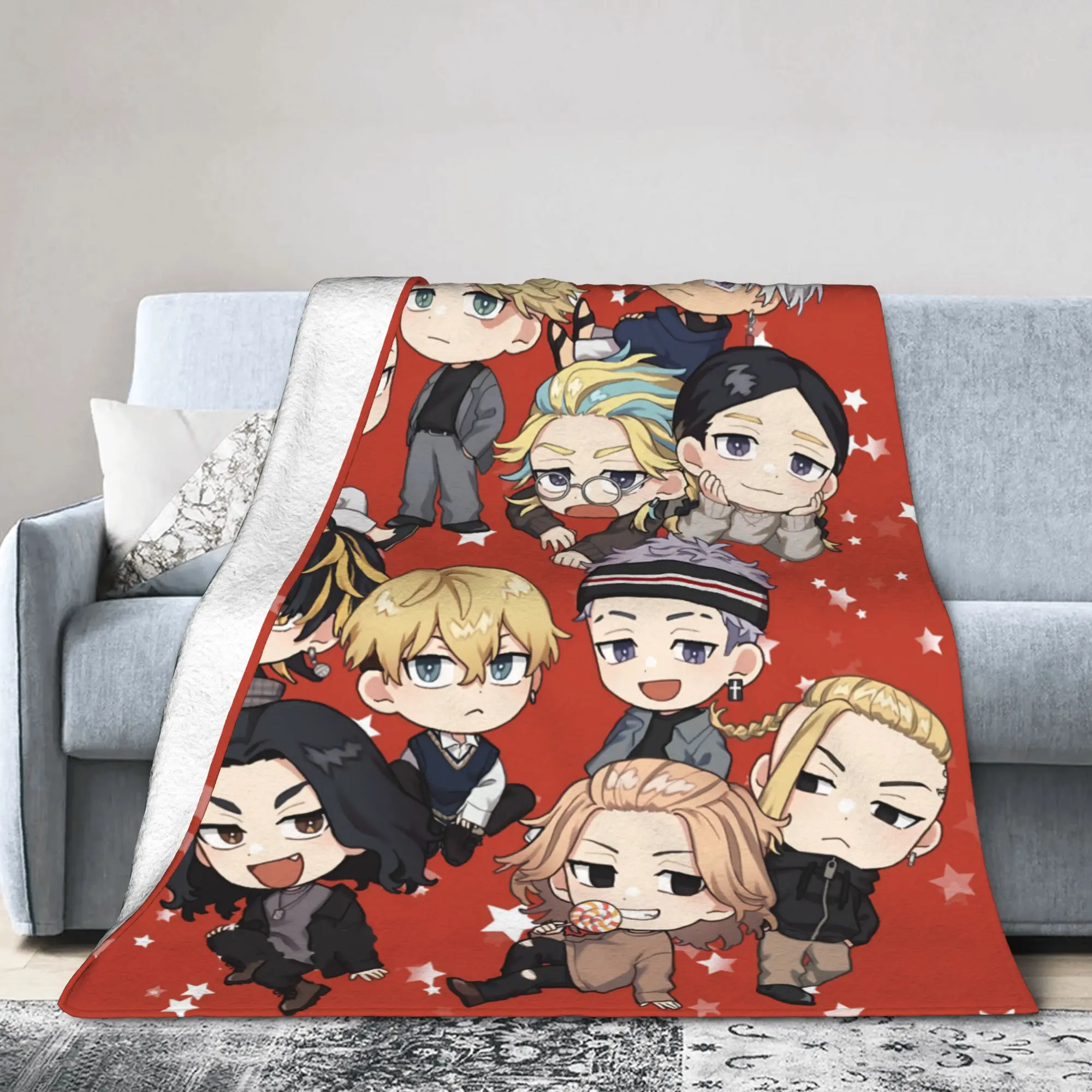 Tokyo Revengers Anime Velvet Throw Blanket Chibi Draken Mikey Takemichi Hanagaki Blankets for Bedding Outdoor Bedding Throws