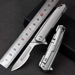 Folding Scalpel CNC Titanium Handle Mini Folding Knife No.24 Replaceable Carbon Steel Blades Pocket Knife Box Open Tools