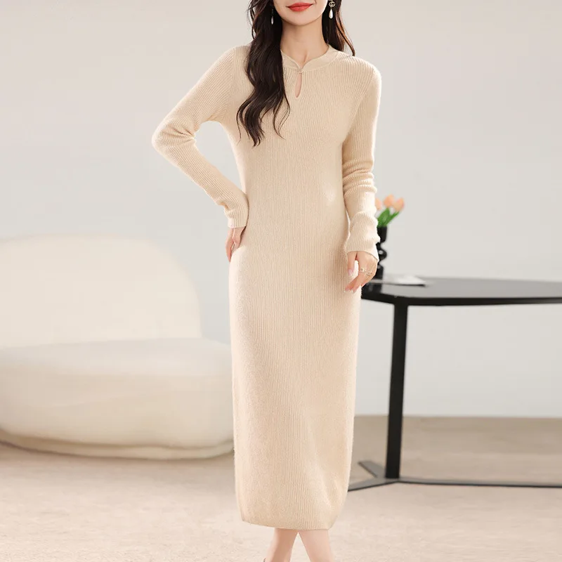 French Style Elegant Style Women's Dress 24 Autumn and Winter New Wool below Knee Slimming Long Skirt