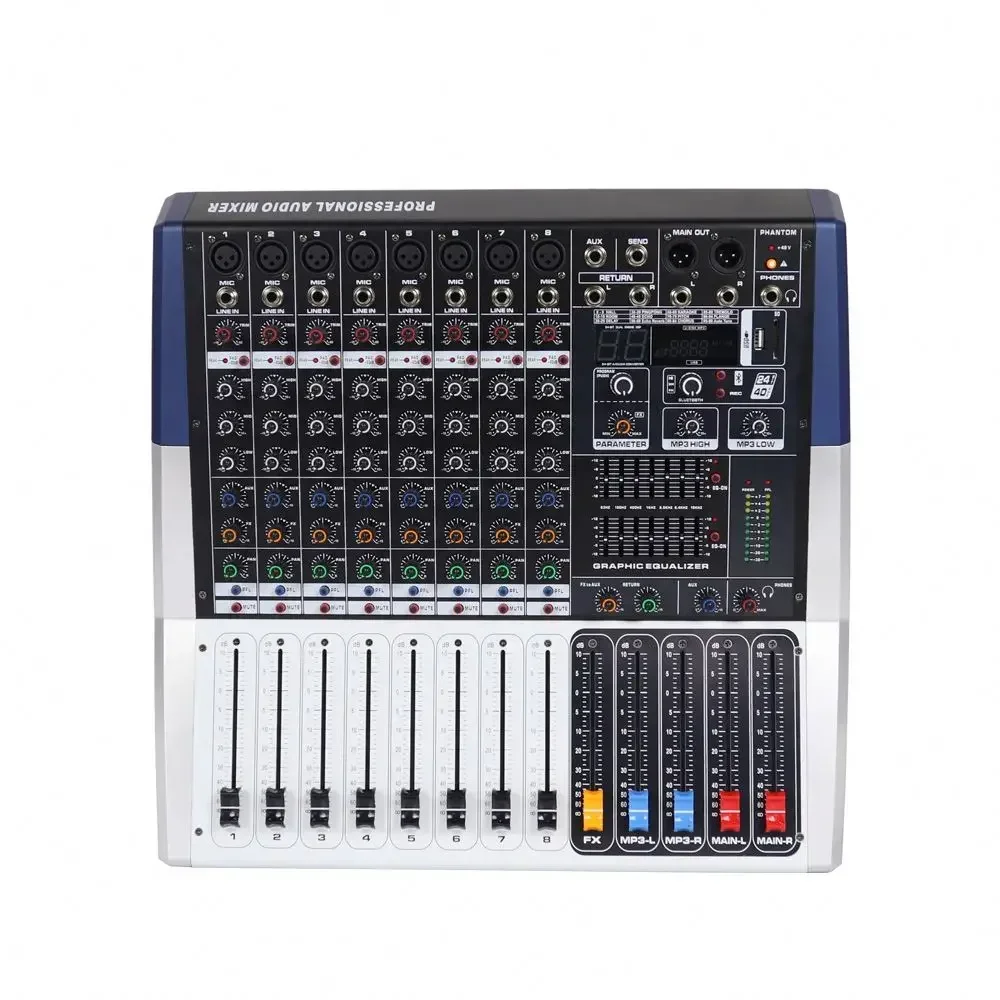 Professional 8 Channels Digital Audio Mixer Console With Power Amplifier For Stage Audio Program Production Equipment System