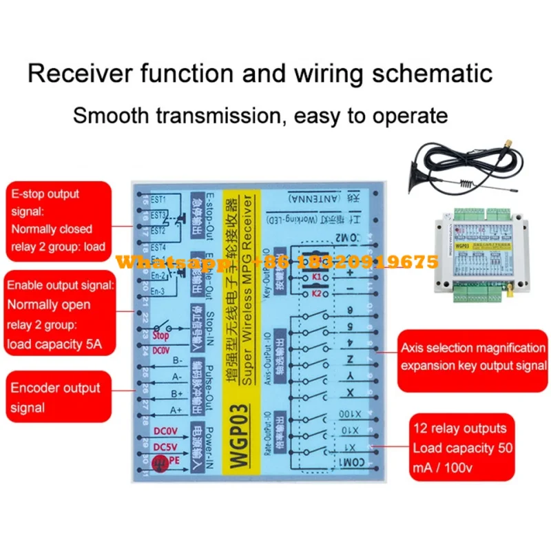 CTWGP 6-Axis CNC Manual MPG With Receiver 433MHz Wireless Handwheel 100PPR 40-Meter Transmission