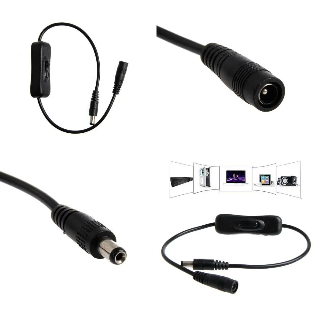 

652F DC5.5x2.1mm Connector Power Supply Adapter Extender Cable with Switch for CCTV Wireless Indoor Camera, LED Strip