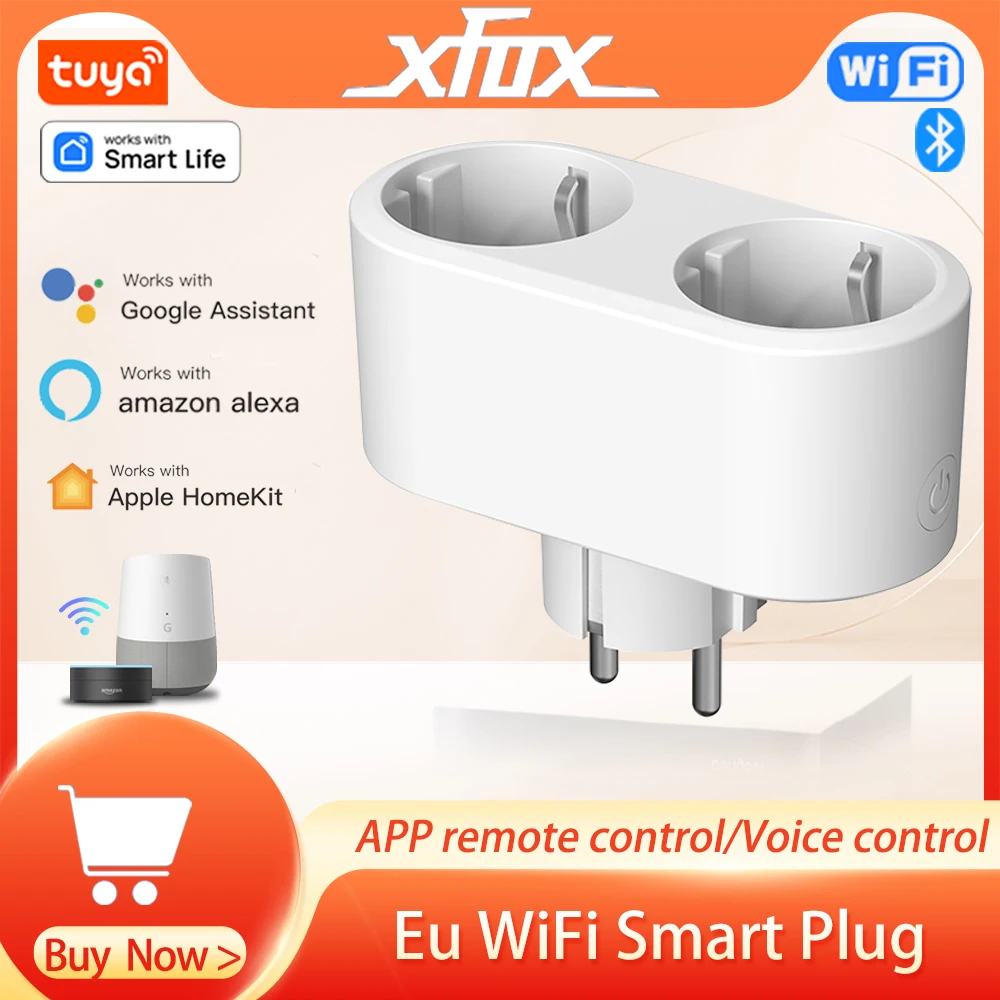 

Tuya Wifi Smart Plug Socket Eu 16A 2 in 1 Function with Power Monitor Voice Control Timing Smart Home Works with Alexa HomeKit