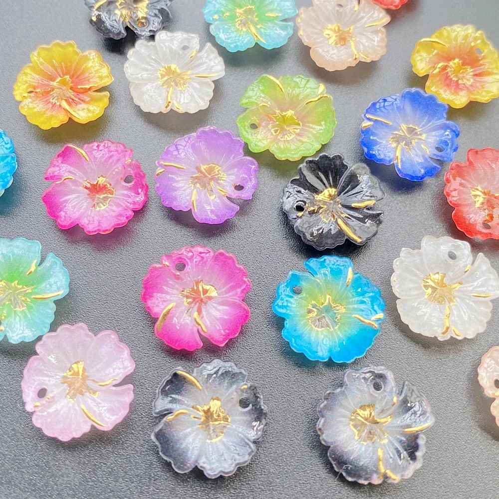 10Pcs Cute 3D Color Shiny flower Series,There is a hole,Flat Back Scrapbooking DIY Jewelry Craft Decoration Accessories