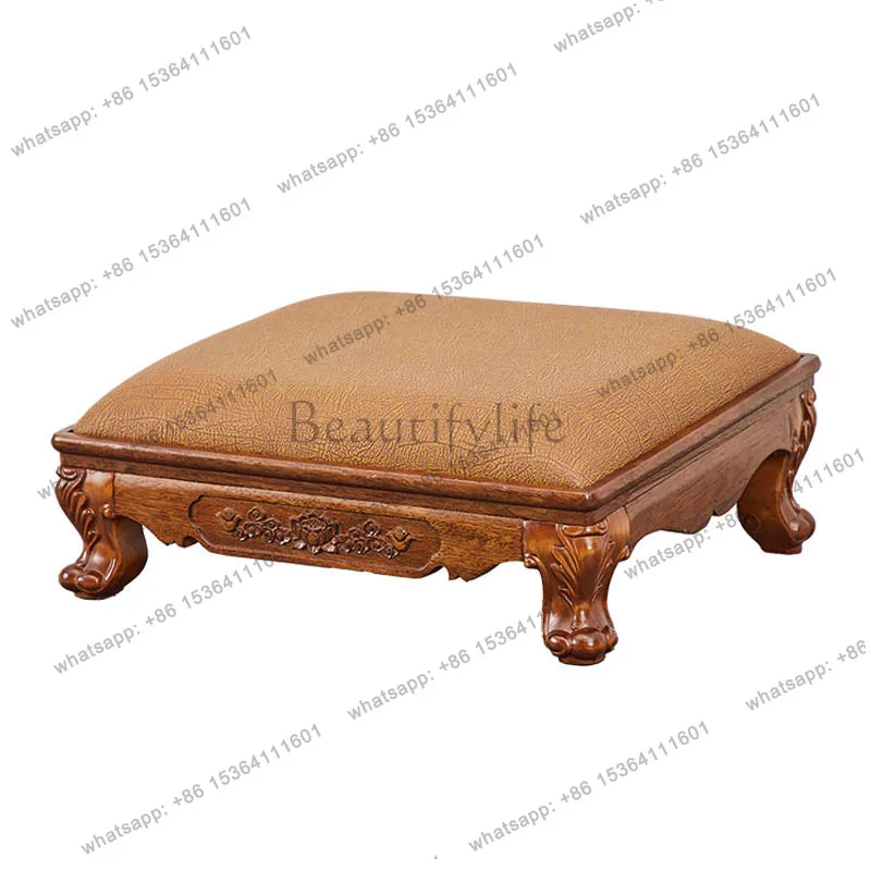 Modern Chinese Solid Wood Household Worship Mat Golden Silk Teak Worship Stool Temple Buddhist Hall