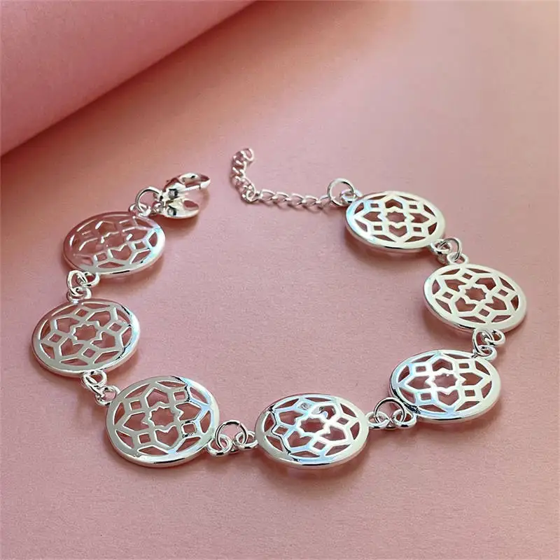 Fashion Jewelry 925 Sterling Silver Bracelet Circle Charm for Women Fashion Wedding Party Gift Jewelry