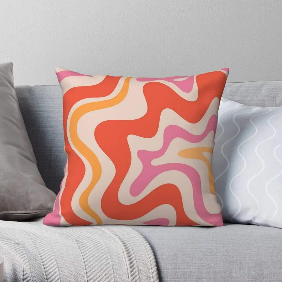 Retro Liquid Swirl Pink Orange Pillowcase Polyester Linen Velvet Printed Zip Decor Throw Pillow Case Home Cushion Case 45x45