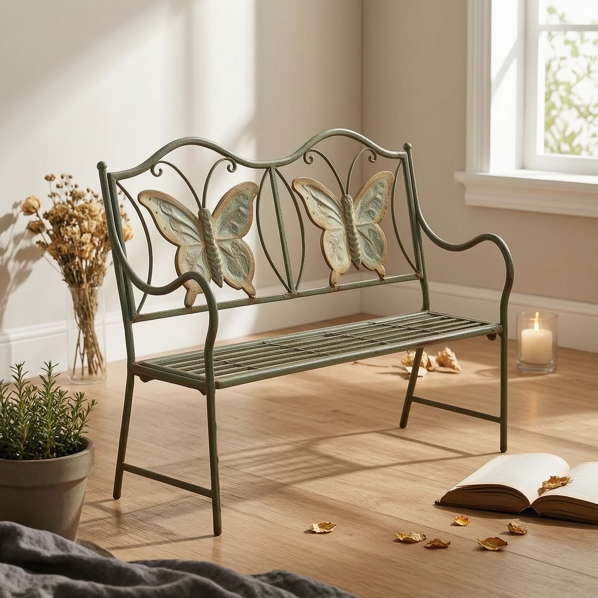 Butterfly Back Bench Slatted Seat Butterfly Bench French Country Style Even Edges for Children