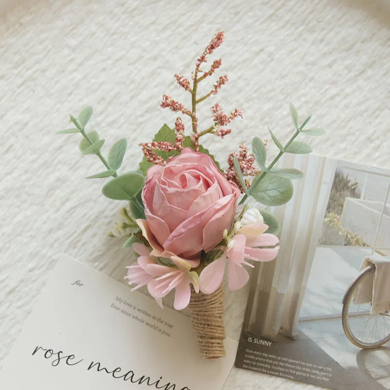 YeeNanee 6pcs Pink Corsage Boutonniere Set for Bride Groom Bridesmaids Groomsmen Wedding Cerenony Homecoming Prom Suit Flowers