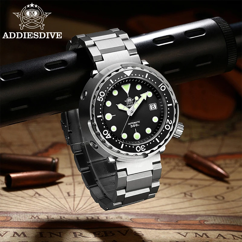Addiesdive AD2522 التونة غواص ساعة أوتوماتيكية الياقوت 300 متر مقاوم للماء ساعات آلية الفولاذ المقاوم للصدأ مضيئة Reloj Hombres
