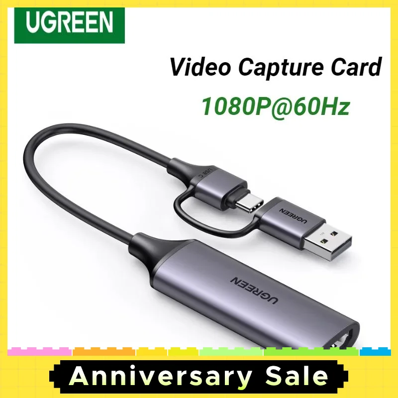 UGREEN HDMI Video Capture Card 1080P@60Hz HDMI to USB Type C Video Grabber Box for PC Computer Camera Live Streaming Record