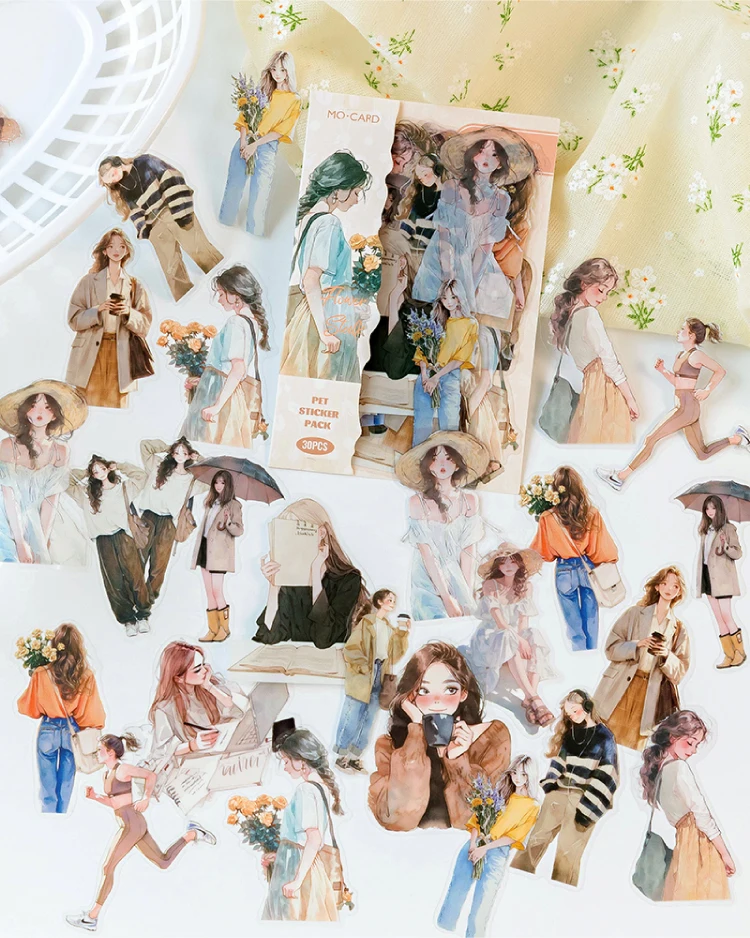 30 teile/los Nette Glückliche Leben Charakter Journaling Aufkleber PET Material DIY Scrapbooking Planer Tagebuch Dekor Etiketten – Detail 8