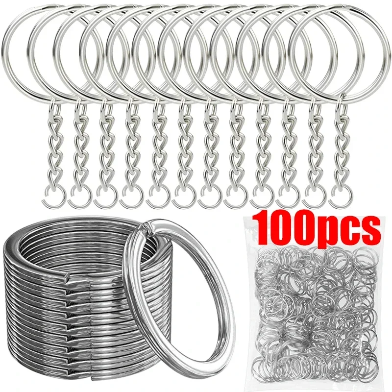 100 Stuks Metalen Blanco Sleutelhanger Sleutelhanger Split Ringen Keyfob Kreeft Sluiting Sleutelhanger Rvs Rvs Diy Sieraden Accessor