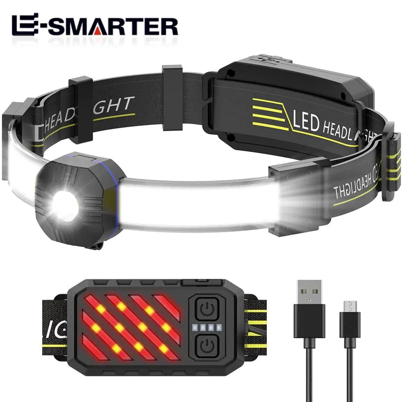 COB Strong Light Headlamp Rechargeable Portable Head Torch For Fishing Outdoor Riding Camping 10 Lighting Modes Head Flashlight