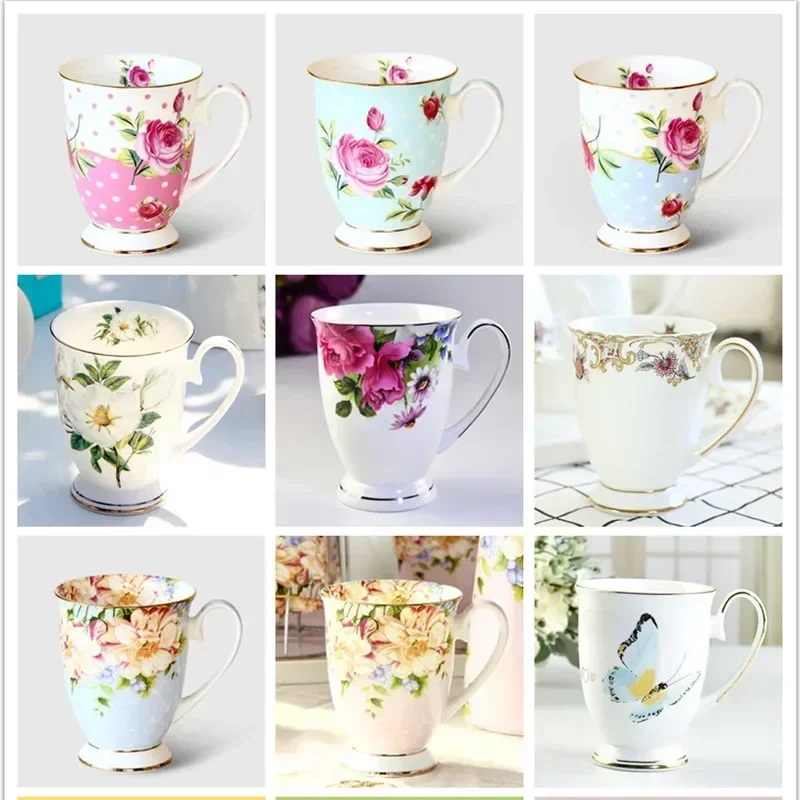 

Bone China Coffee Mugs, Floral Painting, Breakfast Milk, Flower Tea, Water Cup, Ceramic Vintage Goblet, Present Porcelain