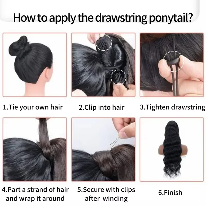 الجسم موجة الرباط ذيل حصان 100% وصلات شعر بشري 16-26 بوصة كليب في مجعد البرازيلي شعر مستعار بشري للنساء # 1ب #6