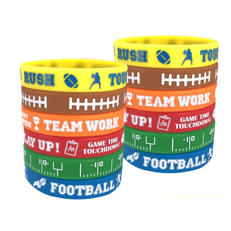 5pcs Football Silicone Bracelet Rubber Boys Birthday Party Favors Wedding Gifts Guests Wristbands Rugby Silicone Pinata Filler