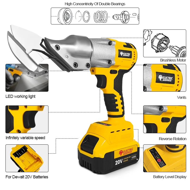 EGOD Brushless Electric Scissors 400W Multi-Purpose Scissors Tin Scissors Adjustable Speed Power Tool for Dewalt 20V Battery