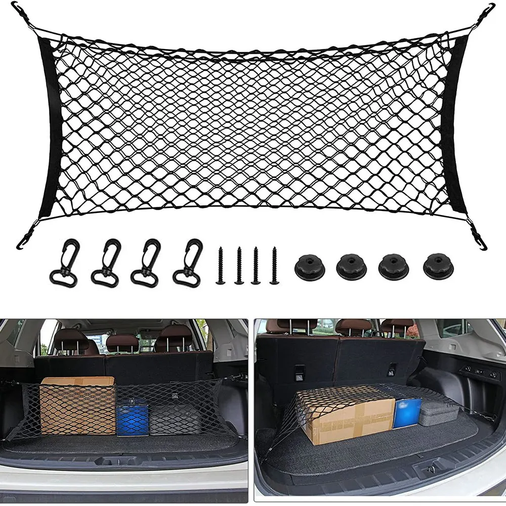 Rear Cargo Net, 35-48 inch Envelope Style Cargo Trunk Net Storage Organizer Elastic Adjustable for Cars