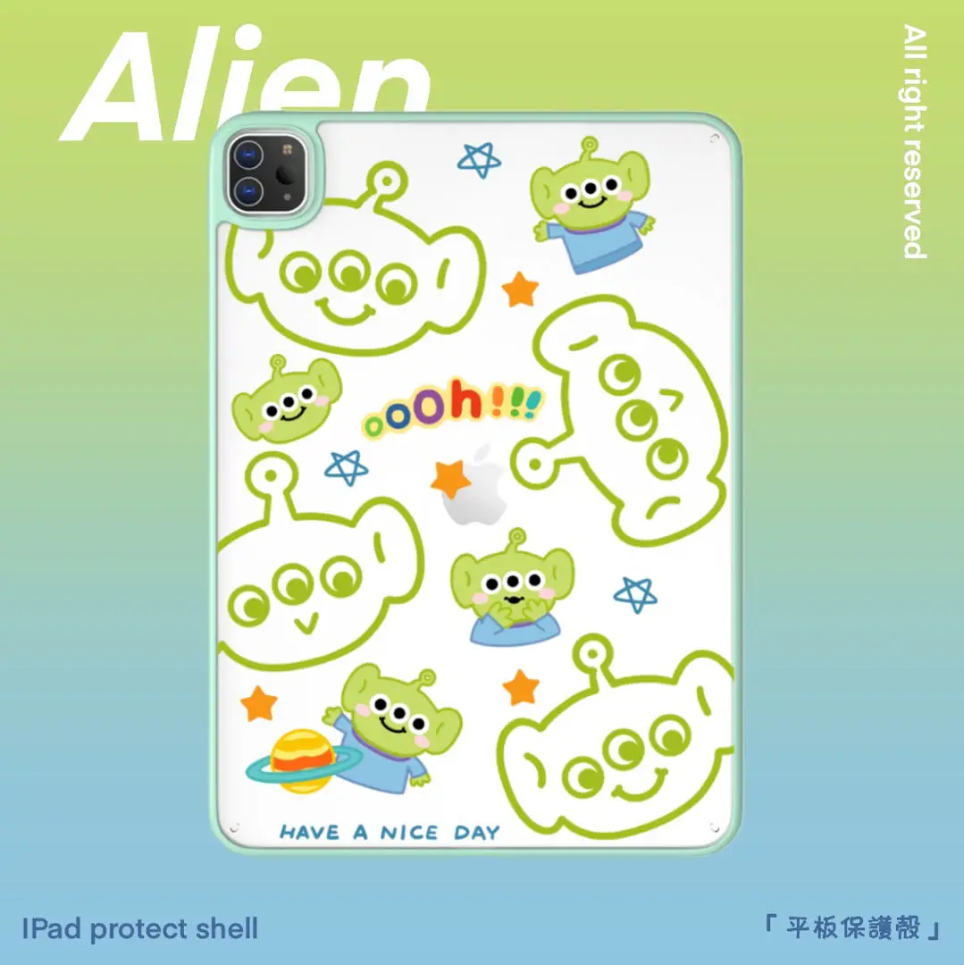 

Cute Toy Story Aliens Cartoon Clear Acrylic Tablet Case for iPad Pro 11 Air 6/7/8 11inch M2 M3 M4 M5 2026 2025 Shockproof Cover