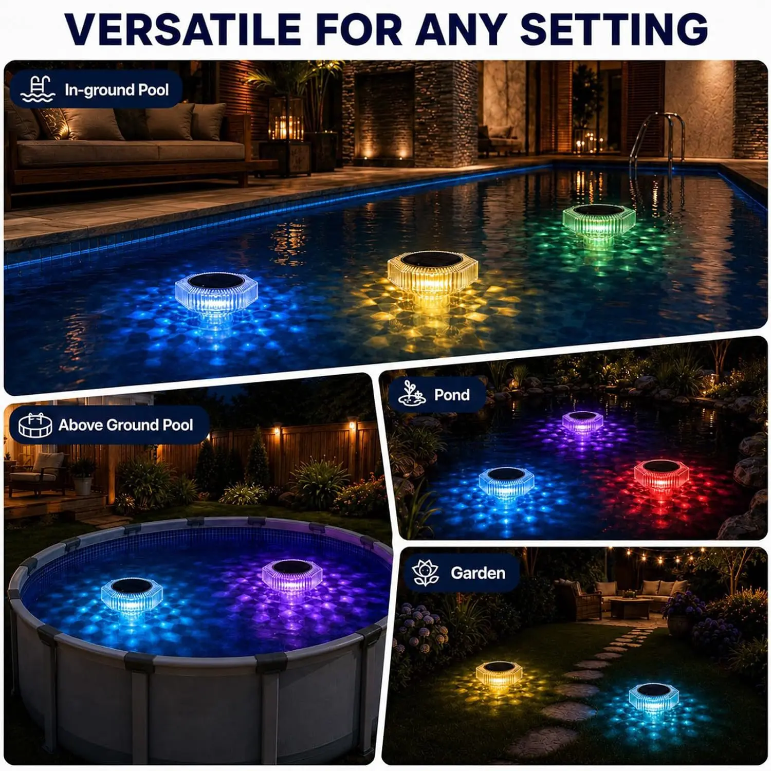 Waterproof for solar Powered Pool Light Remote Control 5 Lighting Modes IP68 Certification Floating Dispenser for 3 Inch Tablets