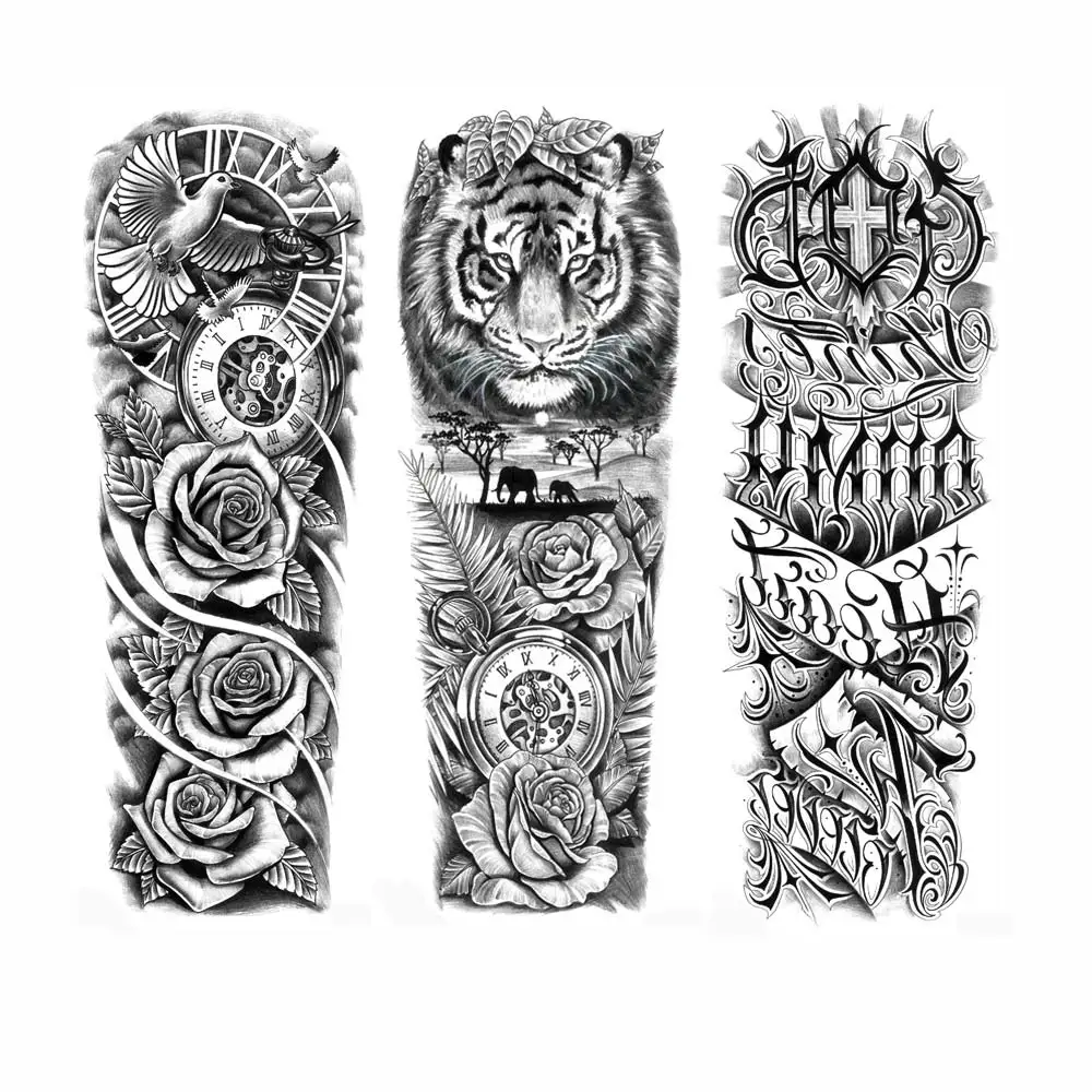 New Design Big Size Temporary Tattoos Men Large Arm Sleeve Tattoo Sticker Body Art Lion Fake Tattoo for Women Tatoo Waterproof