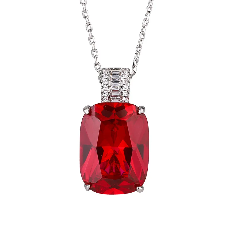 Elegant Solitaire Style Pendant Necklaces Red Orange Blue Purple Embellished with Sparkling Zirconia for Women's Fashion Jewelry