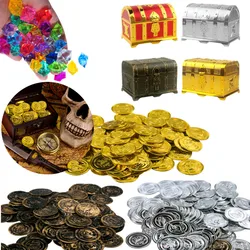 Pirate Treasure Gold Toy Coins para crianças, Decoração de festa de aniversário, Brinquedos de caça ao ar livre