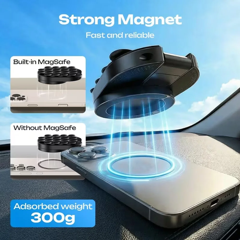 3-in-1 Magnetic 360° Rotatable Foldable Suction Cup Phone Stand With Magnetic Front Suction Cup Back Magnetic Suction Mount